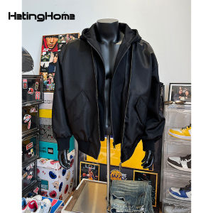 HetingHOME | Hetinghome Loose Fit Hooded Jacket For Couples Autumn Trendy Brand Fake Two-Piece Lightweight Outerwear Youth Pop Style