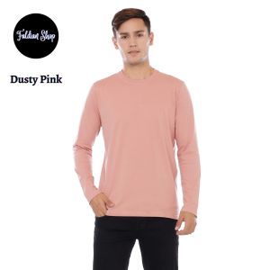 Kaos Polos Pria Oneck Lengan Panjang Bahan Katun Combed 30s Warna Dusty Pink