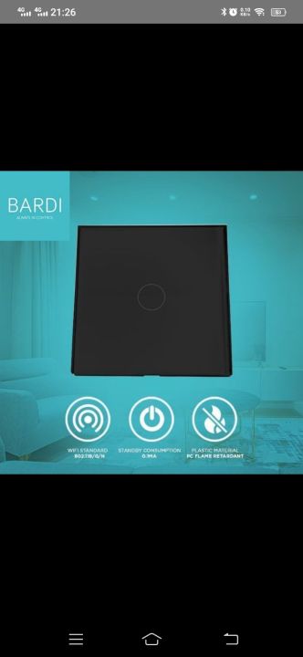 Bardi Saklar wifi Pintar Smart Home 1 gang EU touch switch warna hitam