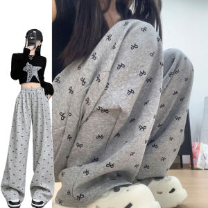 Gray Bows Yamamoto Pants for Women Spring and Autumn 2024 New Arrival High Waist Drooping Straight Small Lazy Loose Pants