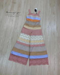 P015-070 PIMNADACLOSET - Multi-Fabric Thick Strap Jumpsuit