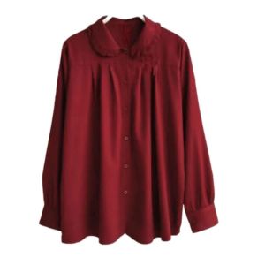 Atasan Blouse Kemeja Crinkle Polos Wanita Kerah Rempel Korean Style Lengan Panjang
