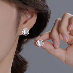 Zircon And Cats Eye Silver Earrings S925 Sterling Silver