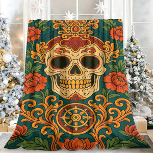 Beast Kingdom | Turquoise Floral Pattern Comfortable Premium All-Season Flannel Blanket Ideal for Halloween Christmas Holiday Season Gifts