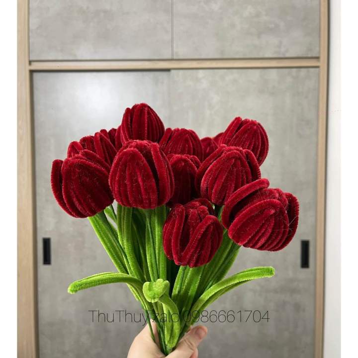 1 hoa) Hoa tulip bằng kẽm nhung kèm lá | Lazada Việt Nam