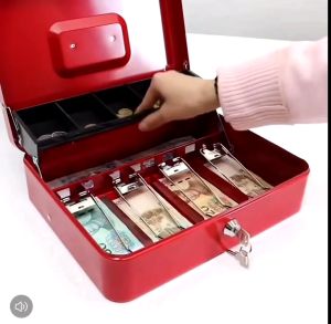 Cash Box With Money Tray And Lock Money Box With Cash Tray Lock Safe Box With Key Money Saving Organizer Lockable Multi-Grid Drawer Large Cash Cashier Box Stainless Steel Metal Cash Coin Register Insert Tray Replacement Money Cashier Drawer Box