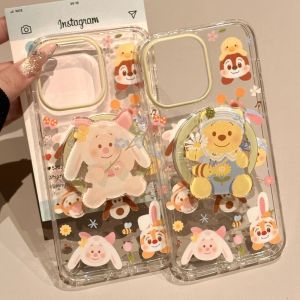เคสโทรศัพท์มีที่วางดูดซับแม่เหล็กรูใหญ่รูปหมีวินนี่น่ารักสำหรับ Apple 11/16promax 16E/13PRO/13mini XR/14/15PRO ดีไซน์น่ารัก