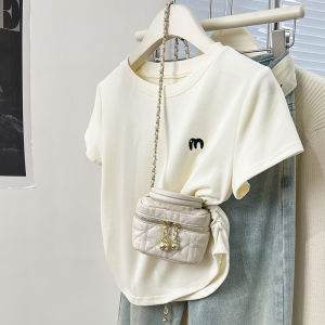 Áo Thun Tay Ngắn Phong Cách Mỹ Dành Cho Nữ Mùa Hè Mới Độc Đáo Thêu Ngắn Thắt Eo Gợi Cảm Áo Lót Cổ Tròn Cotton Polyester