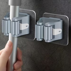 1 Mop and Broom Rack Wall Mounted Broom Clamp Self-Adhesive Non Drilled Hook Suitable for Homes and Storage Rooms