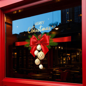 1 Piece 45Cm*60Cm Christmas Decorative Decals Bow Pattern Stickers a Whole Pvc Electrostatic Adsorption Film Simple Operation Suitable for School Shopping Malls Hotels Restaurant Lights Parties