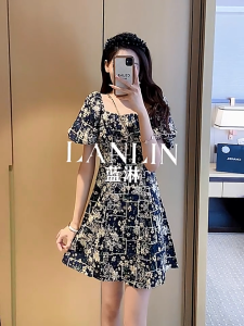 Dress for Women Summer Square Neck Temperament Puff Sleeve Dress Floral Dress Korean Dress