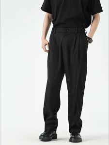 Mens High Quality Ice Silk Trousers for Suit Casual Loose Suit Pants for Men Formal Black Slacks Pants