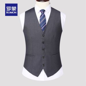 ROMON | Lormen Mens Business Casual Vest Fashionable Spring Summer New Style Polyester Blend Standard Fit V-Neck All Seasons Wear