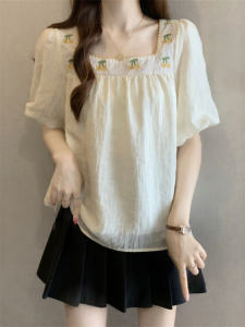 Short Sleeve Chiffon Slimming Plus Size Shirt