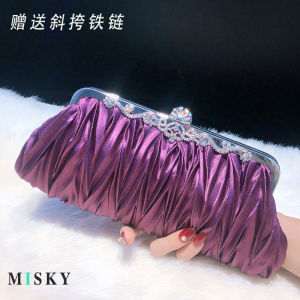 Túi Xếp Ly Túi Cầm Tay Túi Đeo Chéo Một Bên Vai Nữ Sành Điệu Mới Túi Dự Tiệc Tối Phong Cách Hàn Quốc Túi Lễ Phục Hán Phục Túi Phối Trắng Đính Đá