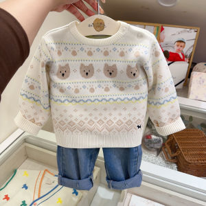 Casual round Neck Knitted Sweater Childrens Base Layer Shirt Autumn Winter New Style Kids Fashion Cotton Elastic Fabric
