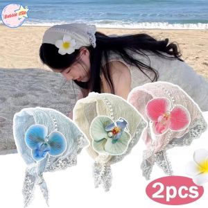 French Lace Scarf Floral Triangle Headdress Flower Hairpin Hair Accessories Womens Summer Photo Versatile Headscarf Headband