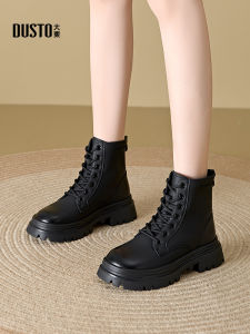 Fashionable Casual round Toe Mid-Calf Martin Boots Womens Shoes Winter New Arrival Zipper Back Pull-On Chunky Heel DUSTO