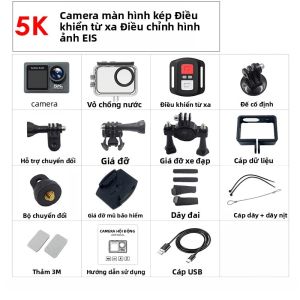 Camera Hành Động 5K 1080P WIFI Màn Hình Kép 170 Độ ° Camera Thể Thao Xe Máy Chống Nước Có Điều Khiển Từ Xa Chống Rung