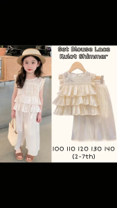 SETELAN ANAK PEREMPUAN IMPORT KOREAN STYLE 2IN1 BLOUSE LACE PANT KULOT SHIMMER