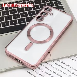 Luxury for Magsafe Magnetic wireless charge Case for Samsung Galaxy S26 S25 S24 S23 S22 Ultra S21 FE Plating Clear Soft Cover