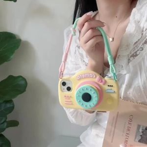 3D telescopic camera bracket silicone case for iPhone 16 15 14 13 12 11 Pro Max casing Wear a hanging rope anti fall protective cover for iPhone16Promax case