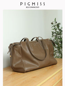 [Pigmiss] Top Layer Vegetable Tanning Leather Tote Bag Female Large Capacity Briefcase Work Clothing Shoulder Crossbody Big Bag