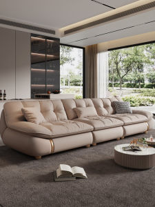 Modern Luxury Leather Sofa 2025 New Style Creamy down Yacht Style Full Leather Sofa Straight Row Living Room Furniture