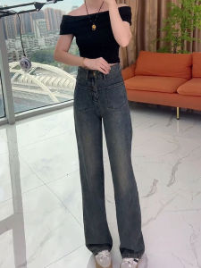MANMI | Quần Jeans Nữ Vintage Thẳng Cao Waist Đùi Rộng