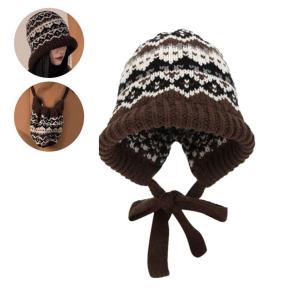 Warm Knitted Beanie Hat Winter Cap for Women Men Ethnic Retro Striped Ear Flap Design Thick Cold Weather Accessory