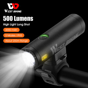 WEST BIKING Bike Light Cycling Headlight Front Light USB Rechargeable Bike Flashlight LED 2000mAh/500LM Bike Lamp