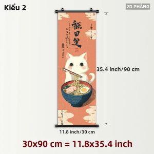 VIKAMA Mèo Con Dễ Thương Ramen Anime Tấm Thảm Ba Tấm Cuộn Nghệ Thuật Treo Tường Nhật Bản Thẩm Mỹ Trang Trí Phòng Ngủ Cho Bé Gái Polyester Không Dệt