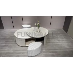 FURNIMALL Sintered Stone Ceramic 2in1 Coffee Table with stool /quality marble Round Coffee Table/Meja Kopi Ceramic 咖啡桌