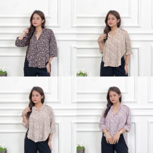 Izka Top Baju Blouse Wanita Motif Bunga Atasan Lengan Panjang Crinkle Airflow Anti Lecek Korean Style Kekinian Terbaru Ootd by Clashe