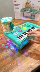 Đồ chơi đàn organ kết hợp vòng đu quay thú có đèn led sinh động nhiều chế độ phím nhạc phím động vật quà tặng cho bé