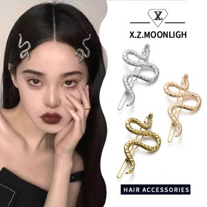 X.Z.MOONLIGH Ins Snake-Shaped Hairpin Retro Creative Personality Headdress Snake Year Dark Style Side One-Word Clip Bangs Clip for Women