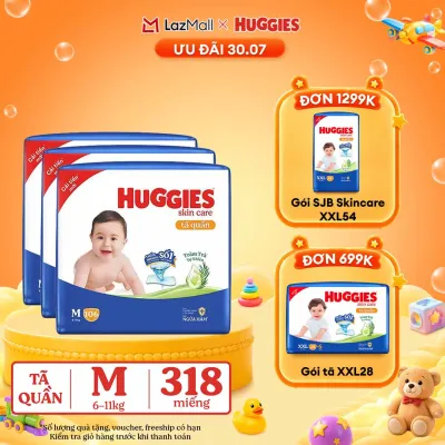 [30.7 GIẢM THÊM 90K] Combo 3 Gói Tã/bỉm quần HUGGIES SKINCARE MEGA JUMBO size M106 miếng/ M102+4 miếng