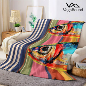 Rainbow Fish Flannel Blanket Warm Soft Halloween Christmas Decorative Couch Warm Cozy All-Season Gift