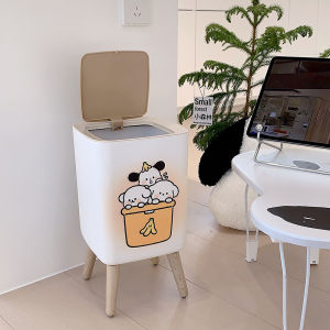 Pachat Dog Square Trash Can with Lid High Foot Kitchen Garbage Basket Elastic Lid Waste Paper Basket Creative Home Use