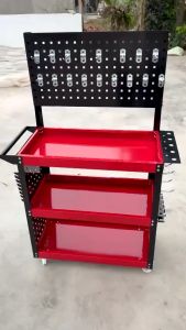 Xe đẩy dụng cụ 3 tầng Kệ để đồ dùng cơ khí 3 tầng có bánh xe giá treo đồ kèm 30 móc treo đồ