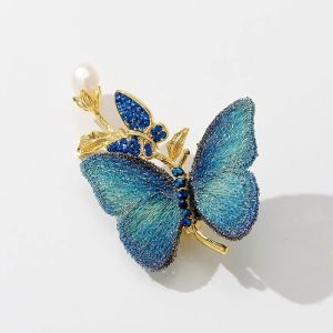 Womens Rhinestone Pearl Butterfly Brooches Embroidered Butterfly Brooch Pin Jewelry