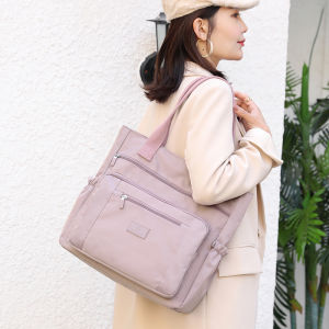 Large Capacity Womens Canvas Tote Bag Oxford Cloth Nylon Commuter Single Shoulder Bag Lightweight Versatile Casual Backpack