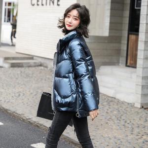 Short Puffer Jacket Womens Loose Fit Stand Collar down Cotton Coat Bread Style Outerwear Fashionable Luxury No Wash Glossy