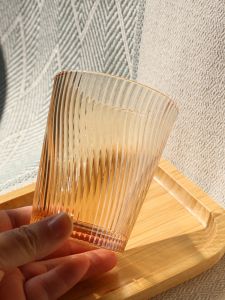 Heat Resistant Tempered Glass Cup Striped Beverage Cup for Restaurant Hotel Juice Drink Water Cup Guest Room Cup Simple Colorful