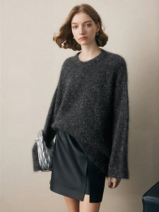 FAMANXUAN | Shiny Alpaca Wool Sweater Loose Round Neck  New