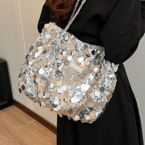 Fashionable Large Capacity Sequin Handbag 2025 New Summer Versatile Shoulder Bag Womens Tote Bag Underarm Single Strap Bag