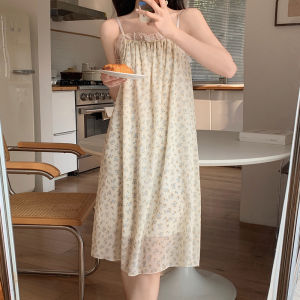 Sweet Vale สไตล์เกาหลี Sleep ชุดผู้หญิงฤดูร้อนผ้าไหมน้ําแข็งลูกไม้สไตล์เจ้าหญิง Nightgown Oversize บาง Homewear ชุดนอนน่ารัก