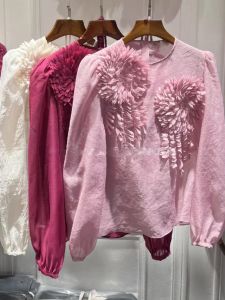 French Style Womens Shirt Unique Exquisite Beautiful Heavy Work Small Shirt Pure Color 3D Flower Early Autumn New Model