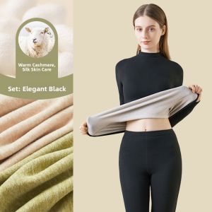 MiiOW | Warmth Cat Lady Winter Thermal Underwear Set Womens Cashmere Velvet Heat Retention Base Layer Long Sleeve Long Pants