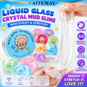 Aitemay Colorful Liquid Mud Slime Bubble Gel - 5pcs Stress Relief Toy for Kids & Adults Sensory Fun Elastic Crystal Mud Gift Set